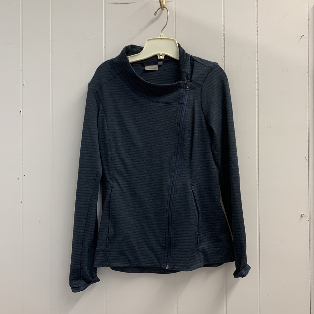 Athleta Shirt Women's Small Side Zip Up Plain Collar Long Sleeve Dark Gray